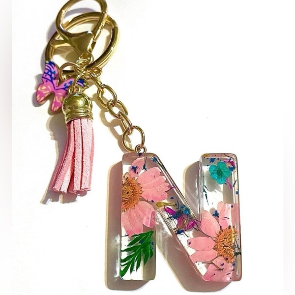 Accessories - Multicolored Flower Resin Letter N Keychain